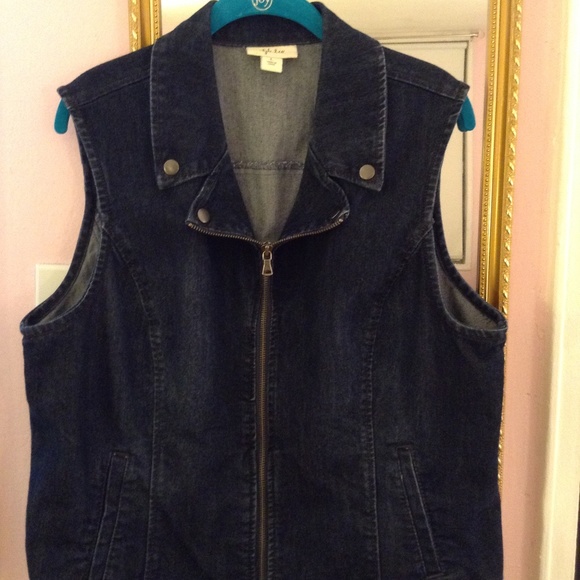 VINTAGE STYLE & CO BLUE DENIM VEST WITH ZIPPER SIZE LARGE - Picture 2 of 6